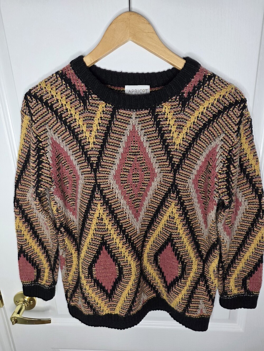 Vintage APRICOT Black Multi-Color Knit Sweater SZ S